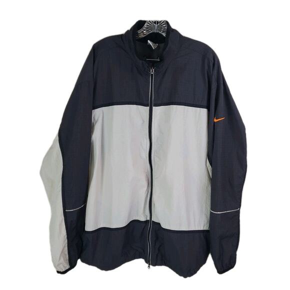 Vtg 90s Y2K Nike Jacket XL Nylon Black Grey Cream Swoosh Full Zip Windbreaker - Picture 1 of 15